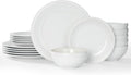 Famiware Garden 18-Piece Embossed Plates and Bowls Sets, Stoneware Reactive Glaze Dishes Dinnerware Set, Modern Rustic, Chip & Scratch Resistant, Microwave & Dishwasher Safe, Service for 6, White