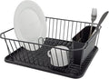 Asixxsix Dish Drying Rack, Stainless Steel Dish Drainer with Utensil Holder and Drainboard, Sink Organization and, 14" x 12" x 5" for Home and Apartment Decor (Black)
