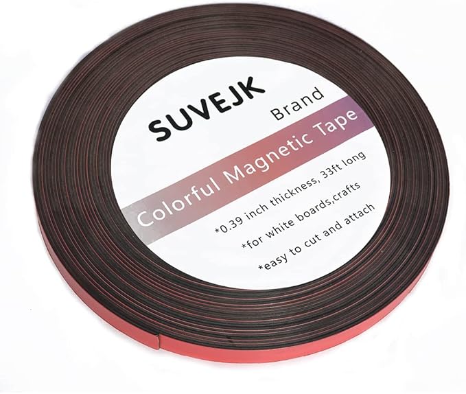 Magnetic Tape Roll Colored Thin Strips - Dry Erase Magnet Whiteboard Graphic Art Tape/ 10mm 33ft Grid Marking Line Magnet Tape(red)