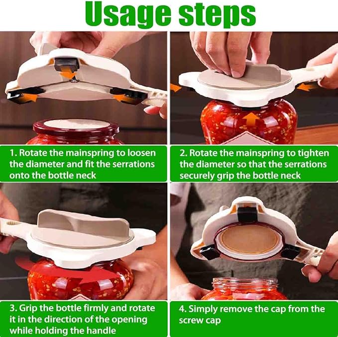 4 in 1 Multi-Purpose Jar Opener,Adjustable Three Claw Beer Bottle Opener,Handheld Can Lid Remover with Non Slip Teeth,for Seniors & Weak Hands,Fits Kitchen Jars,Bottles & Cans (2 pcs)