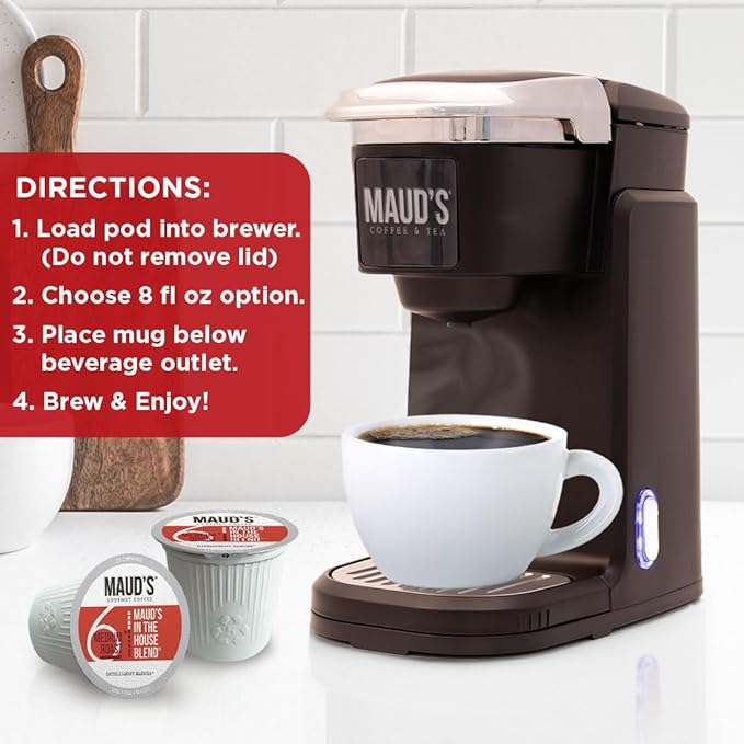 Maud's Medium Roast Coffee Pods, 100 ct, Single Serve Pods – 100% Arabica Coffee, Compatible with Keurig K Cups Maker