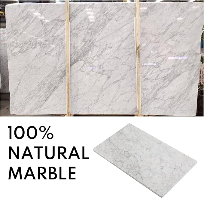 Lovdeco Marble Cutting Board, Pastry Board For Kitchen, Carrara White Marble Slab Gift With Non-Slip Feets, 12x20 Inch, 1 Piece