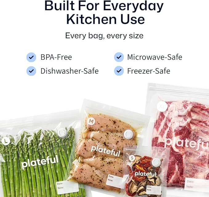 Vacuum Sealer Food Bags (10 x Medium) - BPA-Free Pre-Cut Vacuum Sealer Bags for Food Seal, Easy Use, Compact Handheld Reusable Seal For Storage, Air Valve Zipper