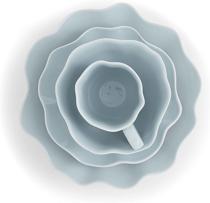 Portmeirion Sophie Conran Floret 4 Piece Place Setting | Dinner Plate, Salad Plate, Cereal Bowl, and Mug | Made from Porcelain | Microwave and Dishwasher Safe – Robins Egg