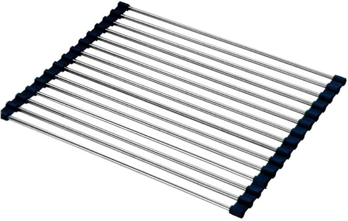 Roll Up Dish Drying Rack, Over The Sink Kitchen Rolling Sink Rack Multipurpose Dry Dish Drainer Rack，Stainless Steel Foldable Dish Drying Rack，for Sink Counter(Black,28 * 37cm)