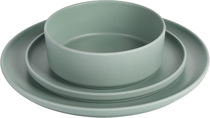 Gibson Home Canyon Crest Stackable Matte Melamine Set - Sage Green, Service for Four (12pcs)