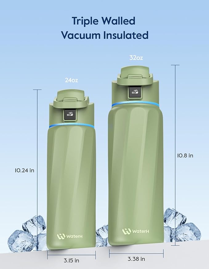 BOOST Smart Water Bottle that Reminds You to Drink, 24oz BPA-Free Stainless Steel Vacuum Insulated, Wide Mouth Water Tracker Bottle with APP for School, Gym, Office, Ideal for Father's Day