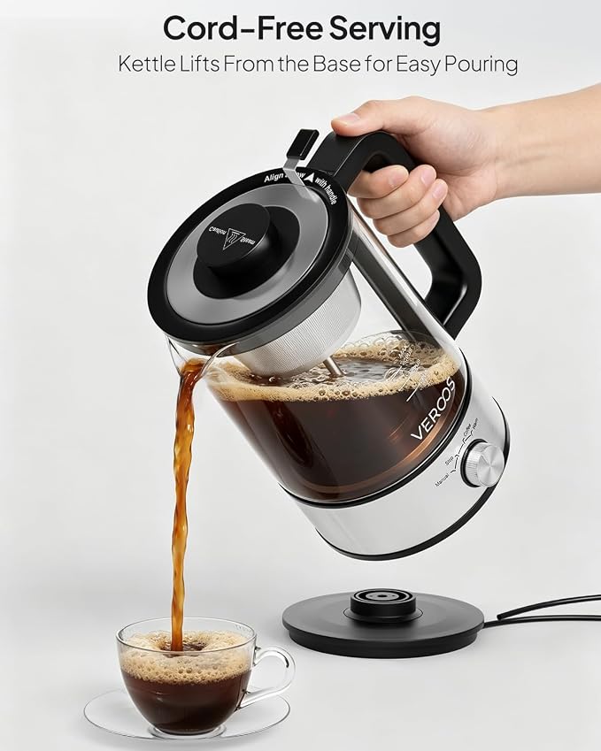 Percolator Coffee Pot Electric, 6-Cup, Double-Layer Stainless Steel Filter Mesh, Borosilicate Glass, Auto Mode & Keep-Warm, Detachable Cord