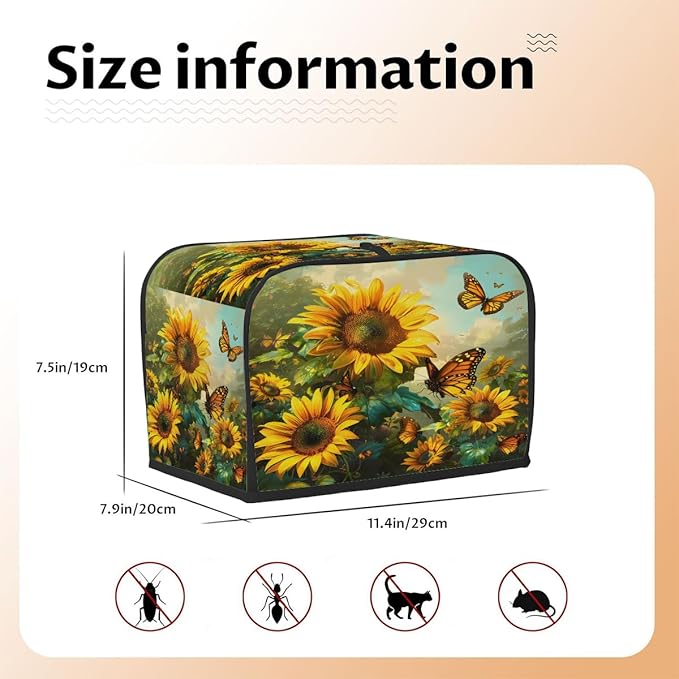 Sunflower Yellow Beautiful 2 Slice Toaster Cover Dust And Fingerprint Bread Maker Cover Bakeware Protector Washable Appliance Covers Kitchen Accessories For Home Kitchen Women Gift