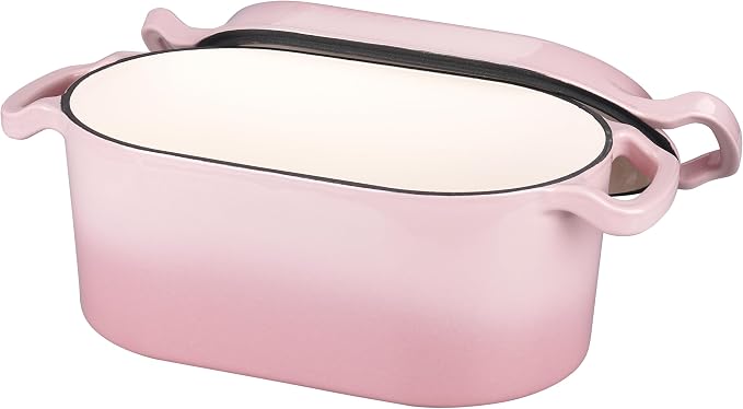 VORRINGARD Oval Dutch Oven Pot with Lid, Enamel Coating Cast Iron Bread Pans for Homemade Sourdough Bread Baking, Cooking, 4 Quart, Pink