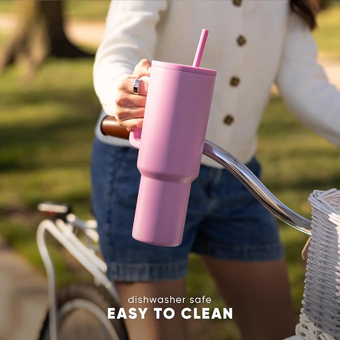 Simple Modern 40 oz Trek Tumbler with Handle and Straw Lid | Cup Holder Friendly Insulated Stainless Steel Travel Mug | Violet Dreams