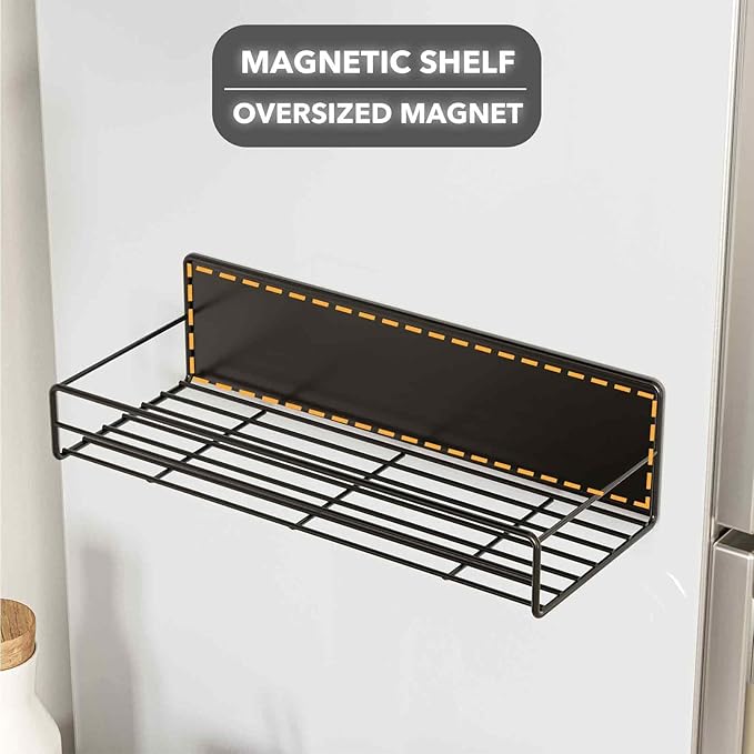 SpaceAid 2 Pack Magnetic Spice Rack with 24 Spice Jars, 400 Labels and Funnel, Space Saving Refrigerator Fridge Oven Shelf Organizer