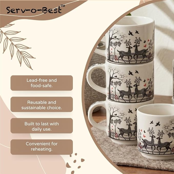 Servo Best Handmade Ceramic Coffee Mugs Set Of 4, 8 Oz Tea Cups with Handle, Drinking Mug Cups for Latte, Tea, Cocoa, Milk, Microwave & Dishwasher Safe Best housewarming Gift set for Men & Women