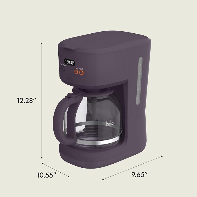 bella 12 Cup Programmable Coffee Maker, Reusable Dishwasher Safe Accessories, Easy LCD display, Auto Shutoff, 900 watt, Plum