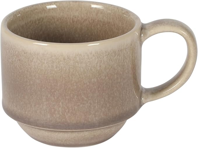 Gibson Elite Sunrise Hills 9-Piece Stackable Stoneware Cup and Saucer Set with Metal Rack, 6 oz, Service for 4, Dishwasher and Microwave Safe, Taupe