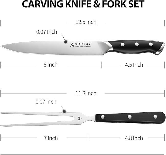 Carving Knife Set - Arrtcy 2 PCS Carving Knife and Fork for Turkey, BBQ - Razor Sharp German Stainless Steel Carving Set with Ergonomic Handle - Full Tang For Meat, Brisket