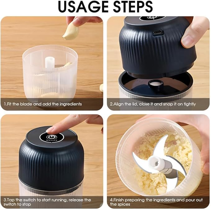 2026 Upgrade Electric Garlic Chopper, Mini Portable Veggie Chopper, 300ml Food Choppers Cordless, USB Charging Small Garlic Cutter for Mashing Onion, Chili, Ginger (Blue, 4 blades)