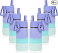 Volhoply 14oz KIds Water Bottle with Straw Lid and Silicone Boot Bulk 6 Pack,Stainless Steel Insulated Bottles for Boys & Girls Multipack,Double Wall Vacuum Leakproof Bottles(Purple Blue,6)