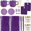 Baby Shower Prizes for Game Winners Baby Shower Games Prizes Ceramic Mugs with Metal Spoons Woven Coasters Notebooks Scented Candles Gift Bags Wedding Bridal Shower Favors for Guests (4, Purple)