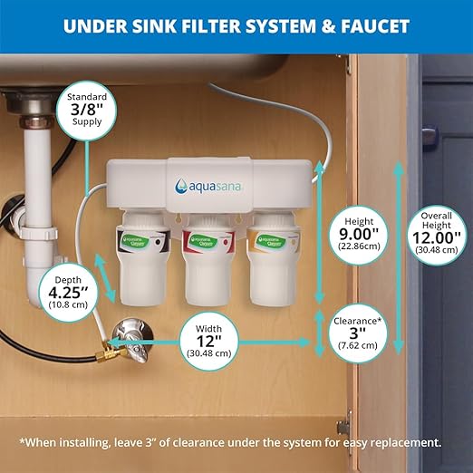 Aquasana Under Sink Water Filter System - Reduces PFAS, Lead, & Chlorine in Drinking Water - Under Counter Claryum Filtration for Kitchen - 3-Stage - Chrome Faucet - AQ-5300.56