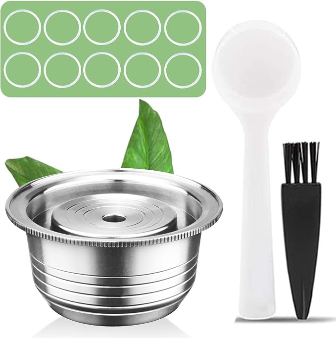 CAPMESSO Stainless Steel Reusable Coffee Capsule, Metal Refillable Coffee Pod Compatible with Nespresso Vertuoline GCA1/ENV135/ENV150/BNV420 (8OZ(Coffee Cup)+10 Silicone Rings)