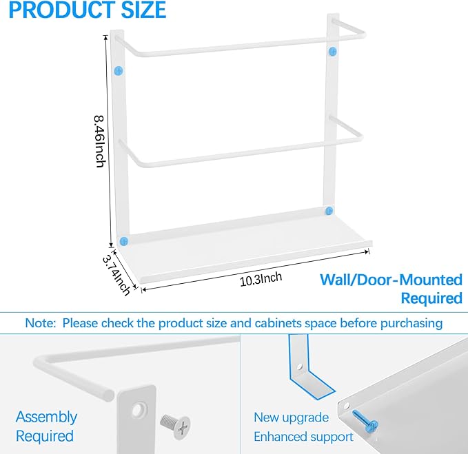 Gypie 2 Pack Kitchen Wrap Organizer Door Mount, Aluminum Foil Holder Cabinet Door Organizer Cabinet Storage Basket for Kitchen Wrap/Food Bag Storage, White