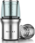 Secura Electric Coffee Grinder and Spice Grinder with Stainless Steel Blades, 1 Removable Bowl, Stainless