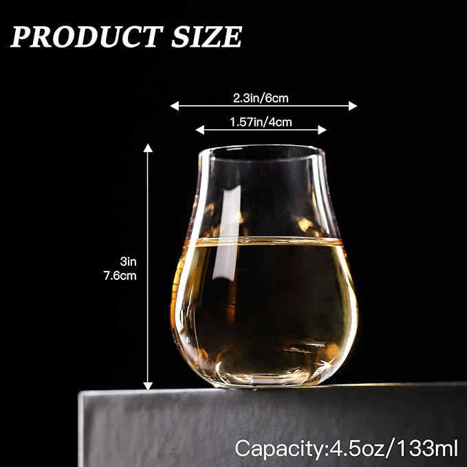 comfit Whiskey, Scotch, Bourbon Tasting Glasses - Set of 6 - Professional 4.5 oz Stemless Tulip Shaped Tasting and Nosing Copitas - Small Crystal Snifters Glasses Gifts