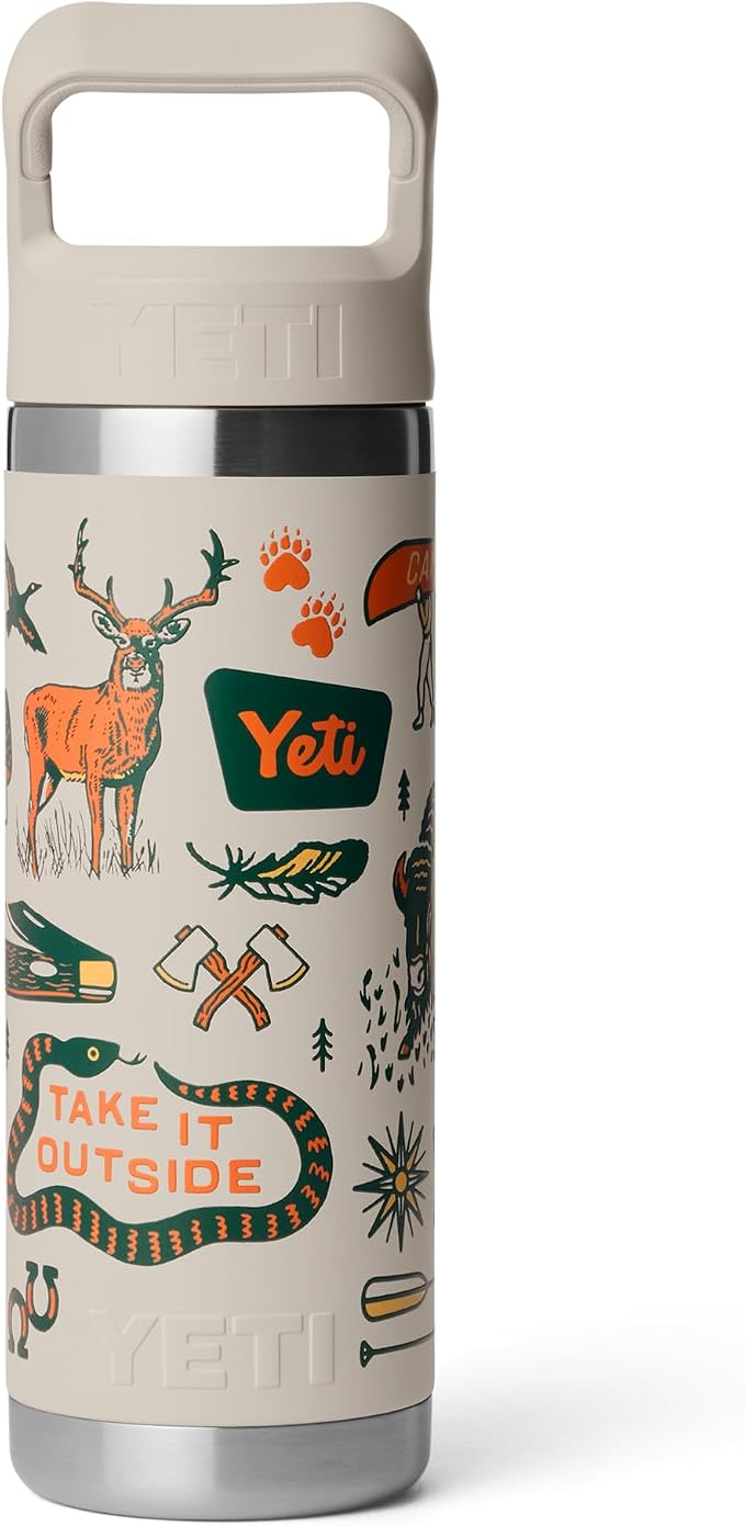 YETI Rambler 18 oz Bottle, Vacuum Insulated, Stainless Steel with Color Matching Straw Cap, Cape Summer Camp
