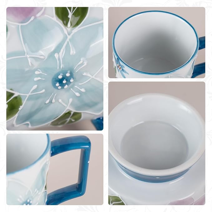 KAMMAK Ceramic Blue Coffee Mug, 15oz Large Mugs Set of 2, Novelty Cup for Tea, Juice, Milk, Cute Porcelain Water Cups with Handle for Women, Dishwasher and Microwave Safe