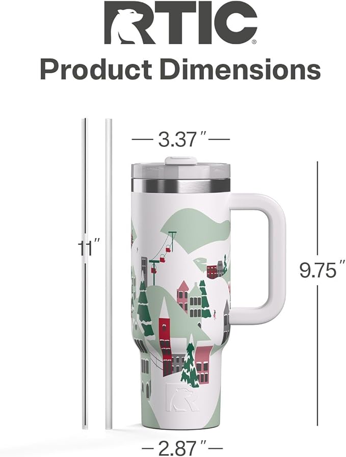 RTIC 30 oz Road Trip Tumbler Double-Walled Ceramic Lined InsulatedStainless Steel Portable Travel Coffee Mug Cup with Lid, Handle and Straw, Apres Ski