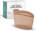 Reusable Silicone Sandwich Bag, 3.5 Cups, Food Storage Container, Made in Korea BPA-Free Platinum Silicone, Reusable Freezer Bag, Microwave Safe, Sous Vide, Lunch Baggies, 29oz, Brown | Reusable Zip Bag