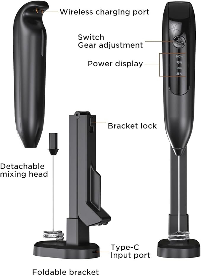 Wireless Electric Milk Frother, Handheld Rechargeable with Charging Base, ABS Material - Quick Mixing, Two Speeds, Ideal for Household Kitchen Baking and Coffee Making