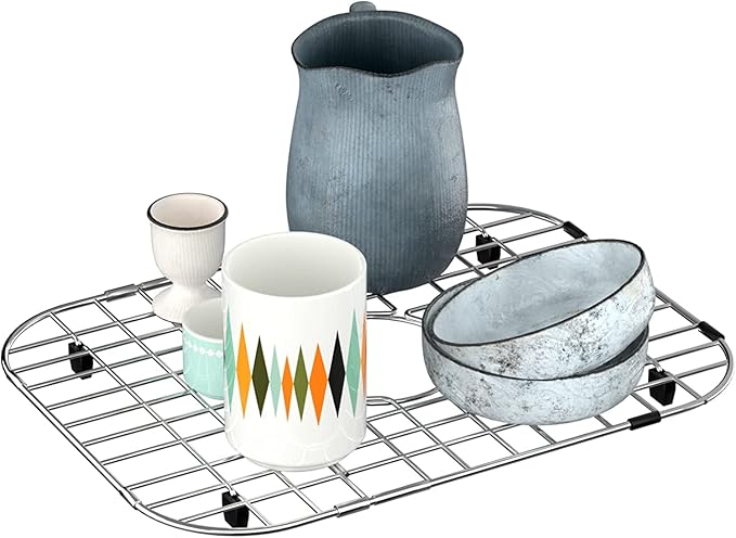 SANNO Dish Drying Rack, Expandable Dish Drainer Over Sink Kitchen Sink Grate Stainless Steel Sink Protector
