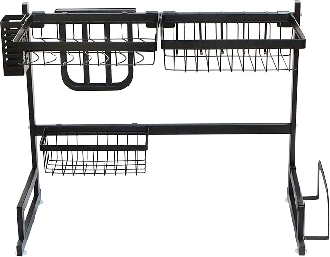 HTTMT- Stainless Steel Dish Rack Over Sink W/Cutlery Holder Kitchen Drainer Organizer [P/N:ET-DISHRACK001]