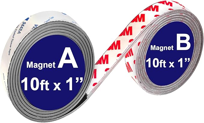 2 Pack, A+B Paired Magnetic Tape 10ftx1in, AB Pairing Magnet Strips with Adhesive Backing, Match to Use for DIY Closure Craftings