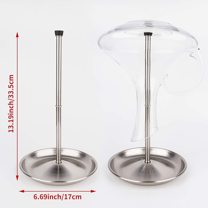 Wine Decanter Drying Stand with Silicone Head to Prevent Scratches-Detachable Shelf Decanter Rack Holder with Drip Catching Base with Wine Bottle Stopper, Decanter and Wine Glass NOT Included