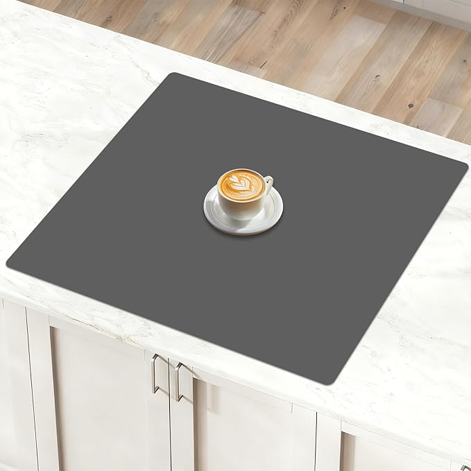 24''x24''(60cmx60cm) Silicone Mat for Kitchen Counter, Non-Slip Heat Resistant Countertop Protector, Waterproof Durable Kitchen Mat for Countertops, Islands (Dark Gray)