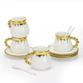Coffee Cup Set of 4 with Saucers, 8 OZ Ceramic Espresso Cups, Turkish Coffee Cup Set for Cappuccino, Latte, Cafe Mocha and Tea, Dishwasher & Microwave Safe