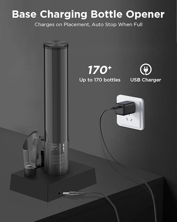 Newise Rechargeable Electric Wine Opener with Charging Base, Aerator Pourer, Vacuum Stoppers & Foil Cutter, Luxury Mothers Day for Mom