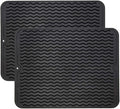 ZLR 2 Pcs Silicone Dish Drying Mat & Heat Resistant Trivet (12" x 16") - Waterproof Counter Protector for Coffee Maker - Non-Slip, BPA Free Kitchen Pad, Easy Clean Dishwasher Safe (Black)