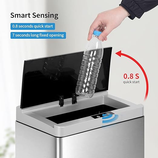 PayLessHere Stainless Steel Trash Can 13 Gallon 50 Liter Kitchen Bathroom Bedroom Home Office Automatic Touch Free High-Capacity with Lid Brushed Waste Bin