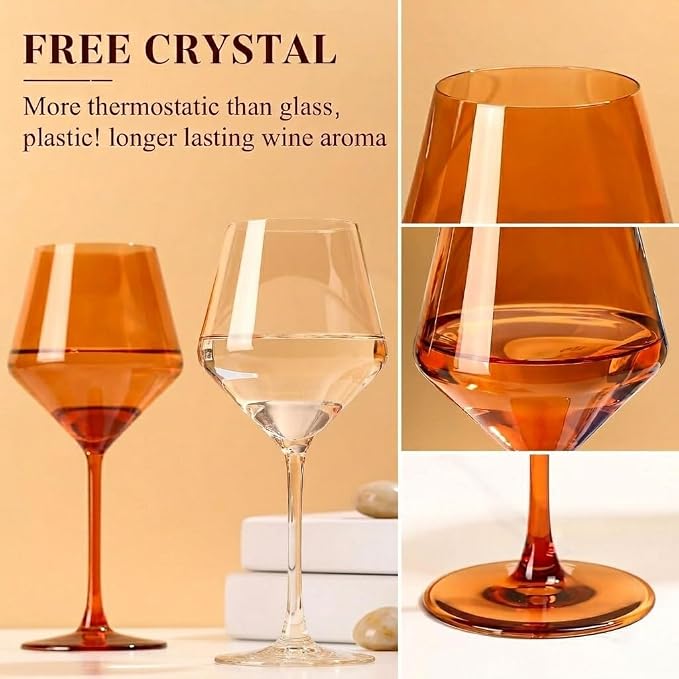 Colored Wine Glasses Set of 6-17.5【Hand Blown】 Crystal Colorful Wine Glasses with Tall Long Stems, Elegant Muticolor Colored Glassware - Unique Gifts for Wine Lovers-Wedding Gifts