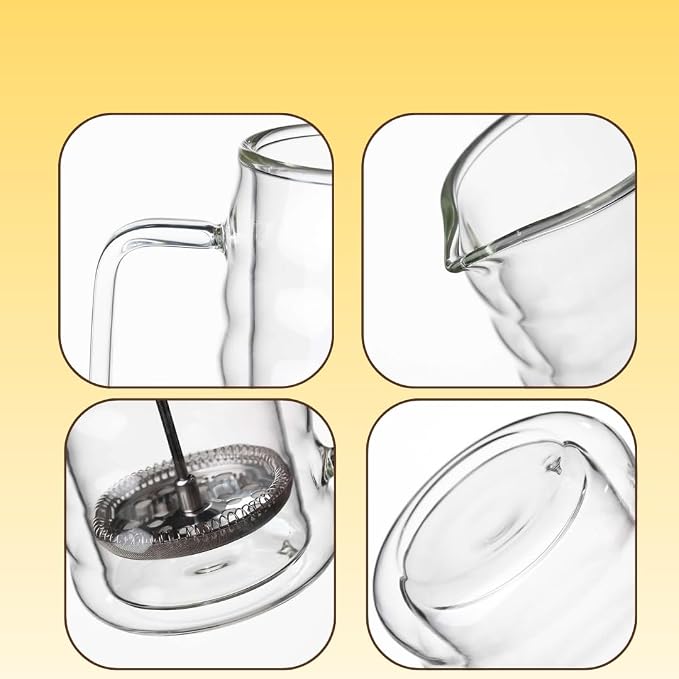 Large Wavy Glass French Press Coffee Maker 34oz – Double-Wall Borosilicate Coffee Press with Stainless Steel Filter – Manual Coffee Brewer & Tea Press – 1 Litre Glass French Press
