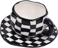 Koythin Ceramic Coffee Mug, Novelty Black and White Plaid Cup with Saucer for Office and Home, Dishwasher and Microwave Safe, 10 oz/300 ml for Latte Tea Milk (Black and White Plaid)