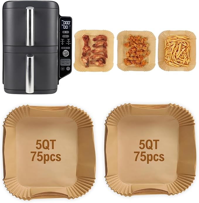Air Fryer Liners for Ninja DoubleStack SL401 8-10QT: 150pcs Disposable Paper Liners, Compatible with Ninja SL401 and SL201 Double Stack by FryEasy