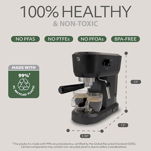 WILLOW Eco Series Espresso Machine 15 Bar with Milk Frother Steam Wand, Built-In Tamper & Hot Water Dispenser, 1350W Espresso Coffee Maker with 40oz Removable Water Tank for Cappuccino, Latte - BLACK