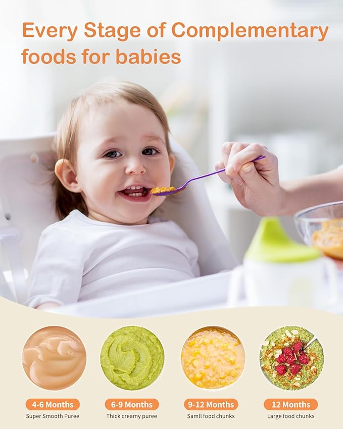 Baby Food Maker, HEYVALUE 13-in-1 Larger Baby Food Processor Set, Fruit, Vegatable, Meat, Puree Blender with Baby Food Freezer Tray, Silicone Spoons, Spatula,20 OZ(Gray)