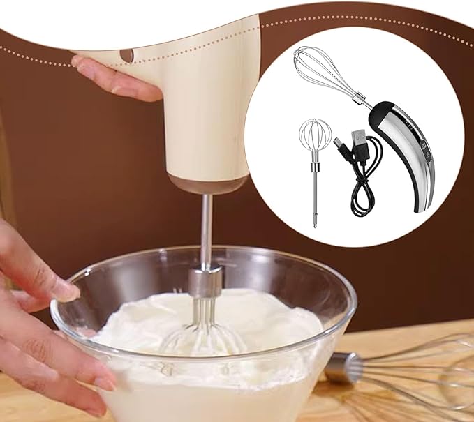 predolo Electric Egg Beater USB Milk Frother Handheld Cream Mixer 5 Speed Adjustable Kitchen Tool Stainless Steel Beaters Suitable, Silver Black