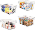 MOONEDGE Small Clear Plastic Storage Bins with Lids and Handles,Stackable Small Item Organizer Containers for Vanity,Craft,Office,Fridge,Kitchen,Pantry,Bathroom,Closet - 4 Pack (10×6×5 in)